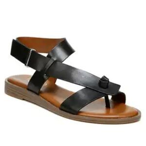 New Franco Sarto Sandals Glenni Strappy Flat Black Leather size 6